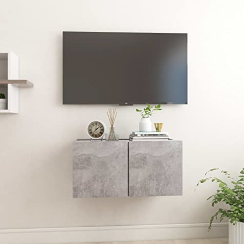 WRJENFSC TV Hängeschrank Betongrau 60x30x30cm Wandmontierter TV Schrank mit 2 Fächern Modernes Design für Wohnzimmer von WRJENFSC