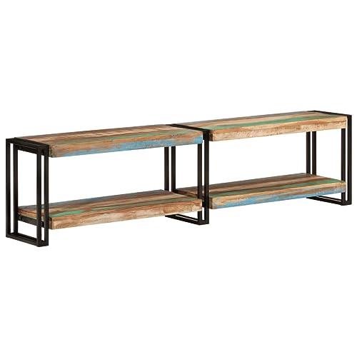 WRJENFSC TV Lowboard 160 cm Massivholz Altholz mit Metallrahmen Stilvolles TV Möbel Stauraum für Wohnzimmer von WRJENFSC