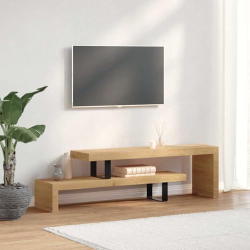 WRJENFSC TV Lowboard Massivholz Mango mit Schmiedeeisen Beinen Verstellbare Länge 112x30x40/19 cm Stabiles Elegantes Design für Wohnzimmer Fernseher Regal von WRJENFSC