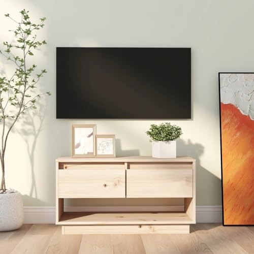 WRJENFSC TV Lowboard aus Massivholz Kiefer Unbehandelt 74x34x40 cm mit Schwebendem Design, Schubladen und Stauraum für Wohnzimmer TV Möbel von WRJENFSC