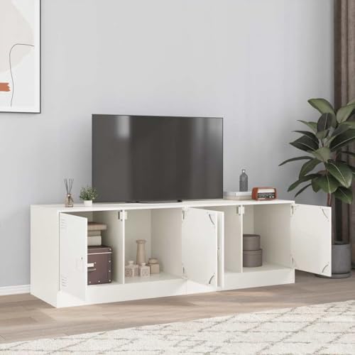 WRJENFSC TV-Schränke 2 STK. Weiß 67x39x44 cm Stahl Tv Table Couchtisch Tv Board Hängend Fernsehtisch Hoch für Inneres Flur Wohnstube Schlafzimmer von WRJENFSC