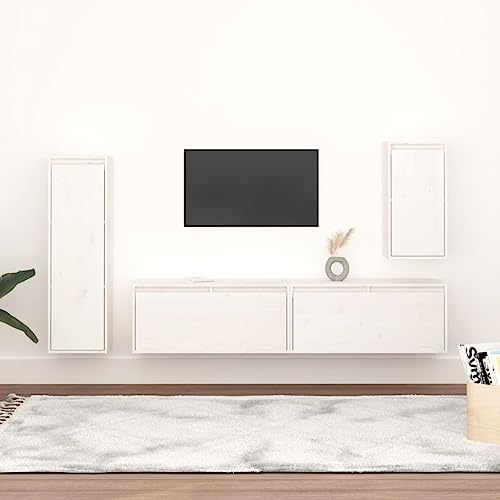 WRJENFSC TV-Schränke 4 STK. Weiß Massivholz Kiefer Tv Bank Tv Board Hängend Sideboard Tv Lowboard Fernsehtisch Hoch für Inneres Schlafzimmer Flur Wohnstube von WRJENFSC