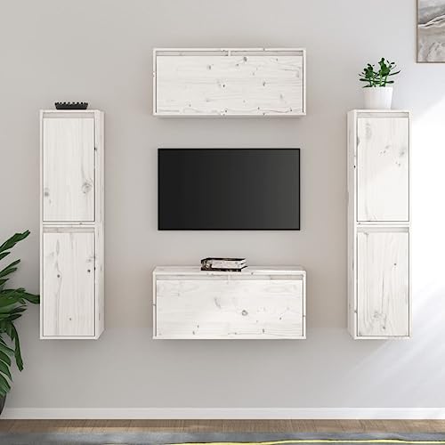 WRJENFSC TV-Schränke 6 STK. Weiß Massivholz Kiefer Fernseher Tisch Tv Schrank Wohnzimmer Möbel Tv Bank für Inneres Wohnstube Schlafzimmer Flur von WRJENFSC