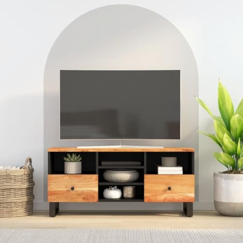 WRJENFSC TV-Schrank 100x33x46 cm Massivholz Akazie und Holzwerkstoff Tv Cabinet for Living Room Tv Sideboard Wohnzimmer Tv Board Hängend Sideboard Tv Lowboard für Inneres Wohnstube Flur Schlafzimmer von WRJENFSC