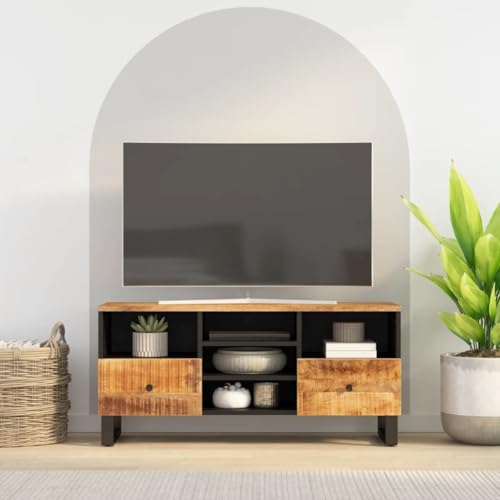 WRJENFSC TV-Schrank 100x33x46 cm Massivholz Mango & Holzwerkstoff Tv Cabinet for Living Room Tv Sideboard Wohnzimmer Tv Board Hängend Sideboard Tv Lowboard für Inneres Wohnstube Flur Schlafzimmer von WRJENFSC