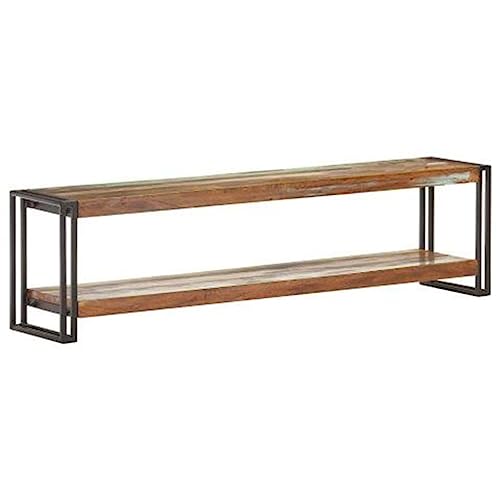 WRJENFSC TV-Schrank 150 cm Breit Recyceltes Massivholz Industrieller Stil TV Board Lowboard mit Eisenrahmen für Wohnzimmer von WRJENFSC