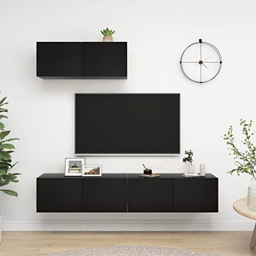 WRJENFSC TV Schrank 3er Set Schwarz Holzwerkstoff Wandhängend 80x30x30cm mit Stauraum für Wohnzimmer TV Board und Sideboard von WRJENFSC