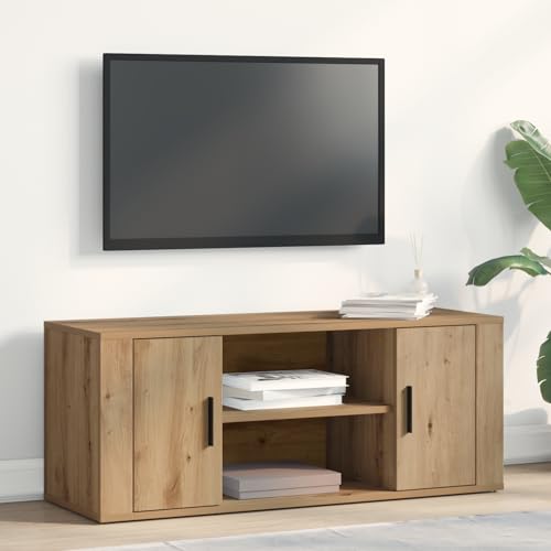 WRJENFSC TV-Schrank Artisan Eiche Braun aus Holzwerkstoff 100x35x40 cm mit Matt Oberfläche und 2 Türen für Wohnzimmer Lowboard Fernsehtisch von WRJENFSC