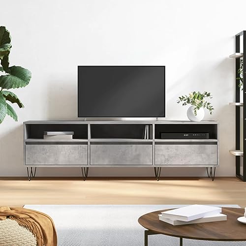 WRJENFSC TV-Schrank Betongrau 150x30x44,5 cm Holzwerkstoff Tv Table Couchtisch Tv Board Hängend Fernsehtisch Hoch für Wohnstube Flur Inneres Schlafzimmer von WRJENFSC