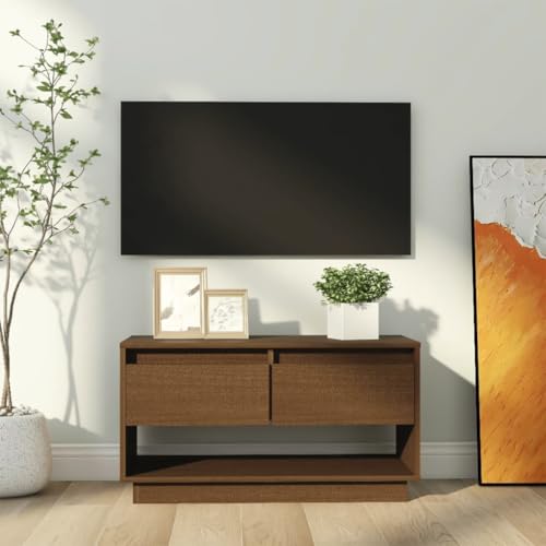 WRJENFSC TV Schrank Honigbraun Kiefer Massivholz 74x34x40 cm mit Schubladen Schwebend Design Stauraum für Wohnzimmer von WRJENFSC