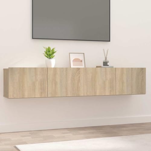 WRJENFSC TV-Schrank Lowboard 80x30x30 cm Sonoma-Eiche Holzwerkstoff mit 2 Klapptüren Wandmontage Stauraum für Wohnzimmer Fernseher von WRJENFSC
