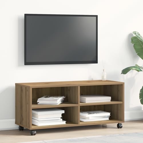 WRJENFSC TV-Schrank Lowboard Artisan Eiche Braun Holzwerkstoff 90x35x35 cm mit Rollen Modernes Design für Wohnzimmer Esszimmer von WRJENFSC