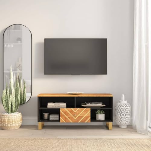 WRJENFSC TV-Schrank Lowboard Braun Schwarz Massivholz Mango 100x33,5x46 cm Robustes Design mit Stauraum für Wohnzimmer WRJENFSC TV-Schrank Lowboard Braun Schwarz Massivholz Mango 100x33,5x46 cm Robustes Design mit Stauraum für Wohnzimmer von WRJENFSC