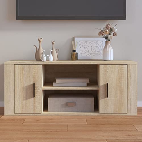 WRJENFSC TV Schrank Lowboard Fernsehtisch 100x35x40 cm Sonoma-Eiche Holzwerkstoff Robust mit 4 Fächern für Wohnzimmer von WRJENFSC