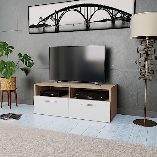 WRJENFSC TV Schrank Lowboard Fernsehtisch Holzwerkstoff 95x35x36 cm Eiche Weiß Modernes Design mit offenen Regalen und Schränken für Wohnzimmer Schlafzimmer von WRJENFSC