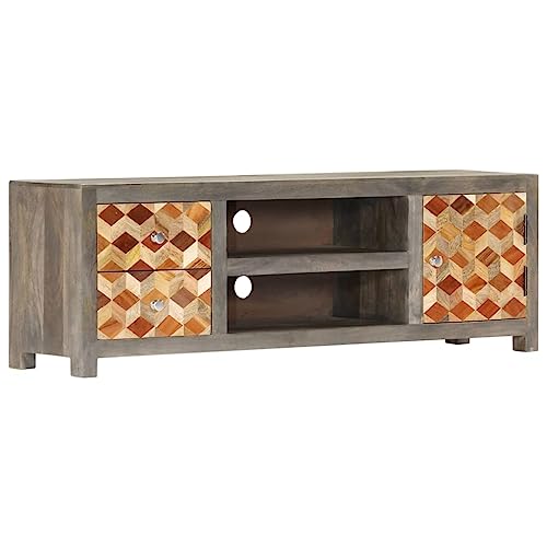 WRJENFSC TV Schrank Lowboard Grau 120x30x40 cm Massivholz Mango Vintage Design mit Schubladen und Fächern für Wohnzimmer von WRJENFSC
