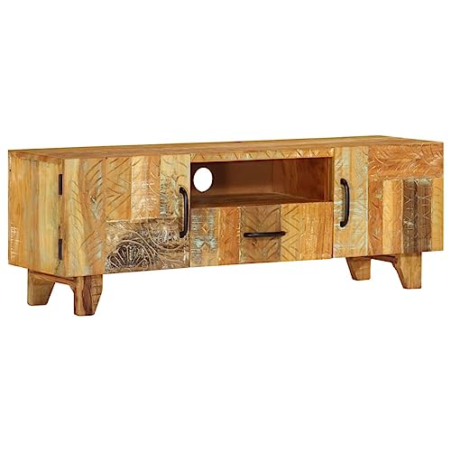 WRJENFSC TV Schrank Lowboard Handgeschnitzt aus Massivholz Altholz 120x30x40 cm mit 2 Türen Schublade Mid-Century-Moderne Design Einzigartige Holzmaserung für Wohnzimmer TV Board WRJENFSC TV Schrank Lowboard Handgeschnitzt aus Massivholz Altholz 120x30x40 cm mit 2 Türen Schublade Mid-Century-Moderne Design Einzigartige Holzmaserung für Wohnzimmer TV Board von WRJENFSC