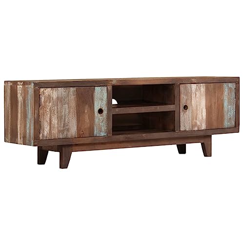 WRJENFSC TV-Schrank Lowboard Massivholz Akazie Vintage 118x30x40 cm Handgefertigt mit 2 Fächern Kabelausgang für Wohnzimmer Möbel von WRJENFSC
