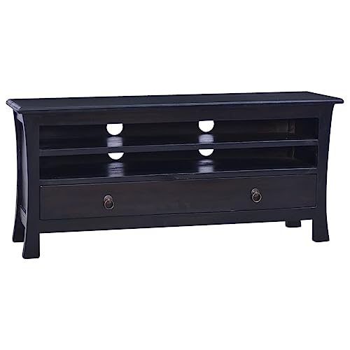 WRJENFSC TV-Schrank Lowboard Massivholz Mahagoni Hellschwarzer Kaffee 100x30x45cm mit Schublade und Regalen für Wohnzimmer und Schlafzimmer von WRJENFSC