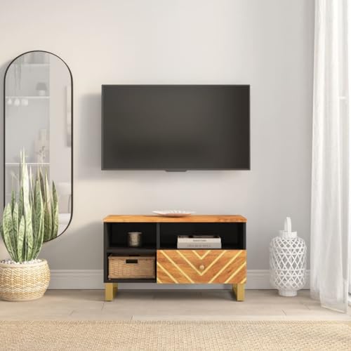 WRJENFSC TV-Schrank Lowboard Massivholz Mango Braun Schwarz 80x33,5x46 cm Fernsehschrank mit Stauraum und Eisenbeinen für Wohnzimmermöbel WRJENFSC TV-Schrank Lowboard Massivholz Mango Braun Schwarz 80x33,5x46 cm Fernsehschrank mit Stauraum und Eisenbeinen für Wohnzimmermöbel von WRJENFSC