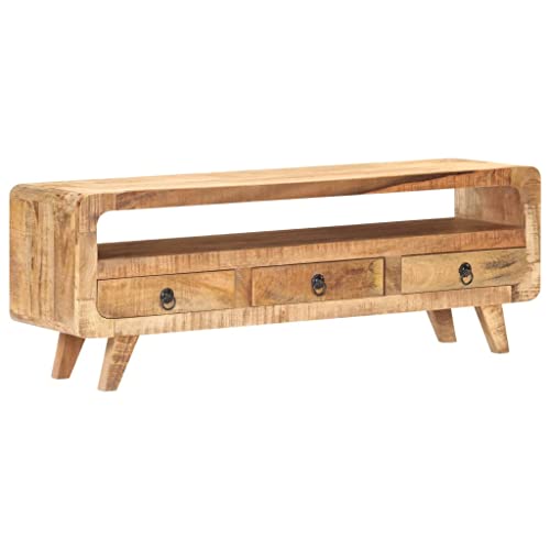 WRJENFSC TV-Schrank Lowboard Massivholz Mango rau 117x30x41 cm Stabil Fernseher Unterschrank TV Sideboard für Wohnzimmer von WRJENFSC