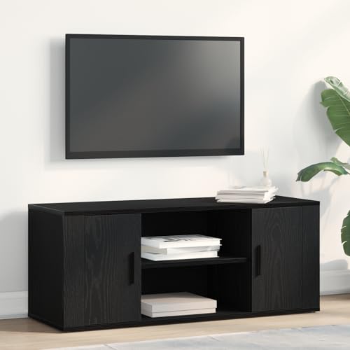WRJENFSC TV Schrank Lowboard Schwarz Eiche Holzwerkstoff 100x35x40 cm Modernes Design mit 2 Türen und Stauraum für Wohnzimmer von WRJENFSC