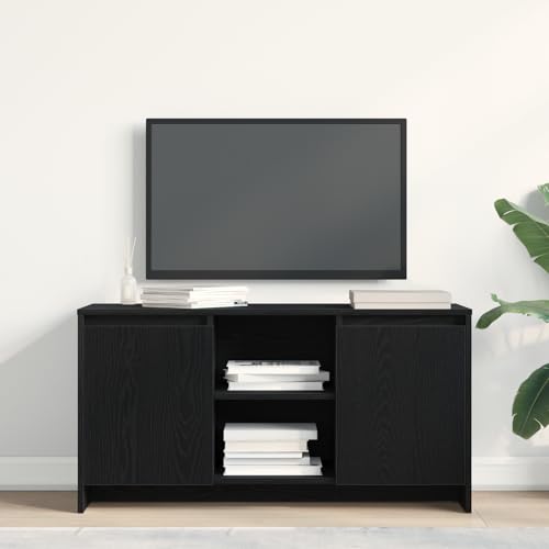WRJENFSC TV Schrank Lowboard Schwarz Eiche Minimalistisch Holzwerkstoff Matt 102x37,5x52,5 cm mit 2 Türen für Wohnzimmer Unterhaltung von WRJENFSC