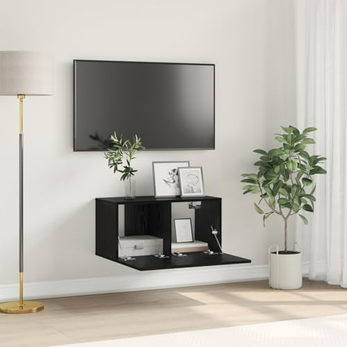 WRJENFSC TV-Schrank Lowboard Schwarz Holzwerkstoff Matt Rechteckig mit 2 Schiebetüren für Wohnzimmer Modernes Design Robuste Konstruktion Platzsparend von WRJENFSC