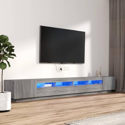 WRJENFSC TV-Schrank Lowboard Set mit RGB LED-Beleuchtung Grau Sonoma Holzwerkstoff 100x35x40cm 3-TLG viel Stauraum Elegantes Design für Wohnzimmer Möbel von WRJENFSC