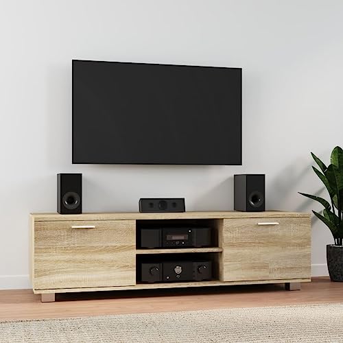 WRJENFSC TV-Schrank Lowboard Sonoma-Eiche 140x40,5x35 cm Holzwerkstoff Modernes Design mit 4 Fächern und Kabellöchern für Wohnzimmer von WRJENFSC