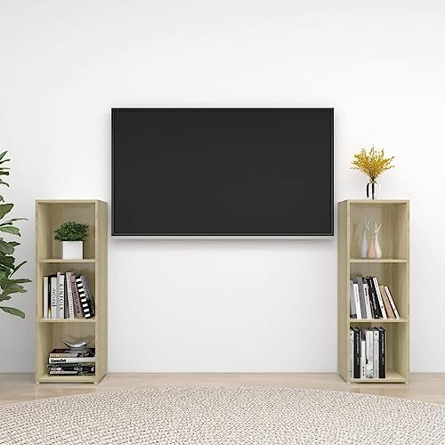 WRJENFSC TV Schrank Lowboard Sonoma-Eiche Holzwerkstoff 107x35x37 cm 2 Stück Modernes Design mit Stauraum Wohnzimmermöbel von WRJENFSC