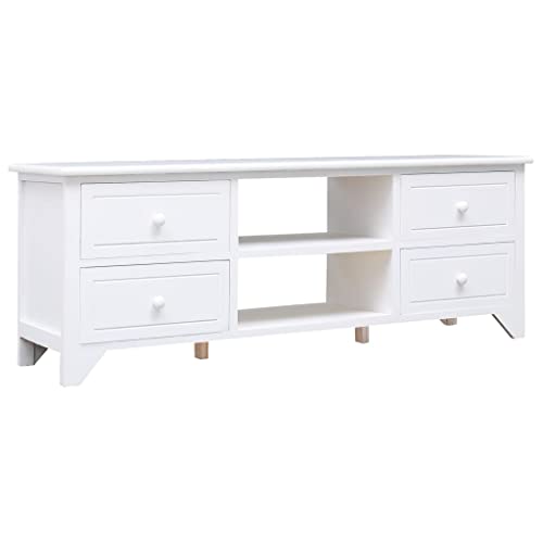 WRJENFSC TV Schrank Lowboard Weiß 108x30x40 cm Massives Paulownia-Holz mit 4 Schubladen und 2 Fächern für Fernseher Aufbewahrung im Wohnzimmer von WRJENFSC