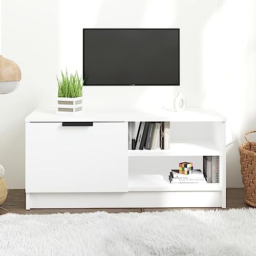 WRJENFSC TV Schrank Lowboard Weiß 80x35x36,5 cm Holzwerkstoff Modernes Design mit Schublade und Fächern Stauraum für Wohnzimmer von WRJENFSC