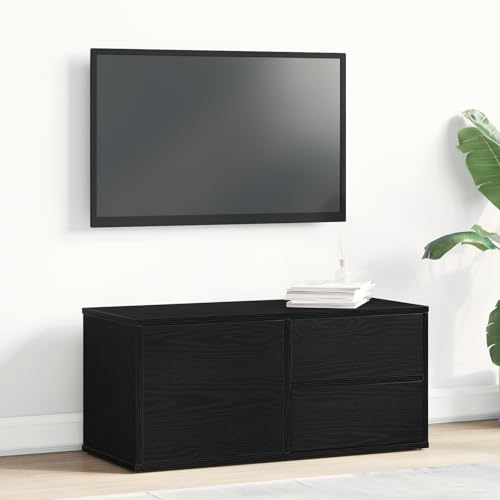 WRJENFSC TV Schrank Lowboard aus Holzwerkstoff Schwarz Eichenoptik 80 cm Breite Modernes Design mit 2 Schubladen offenem Fach Stauraum für Wohnzimmer Fernseher von WRJENFSC
