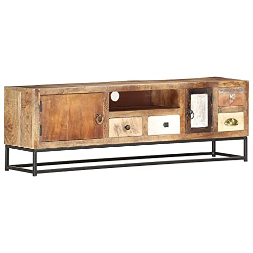 WRJENFSC TV-Schrank Lowboard aus Massiv Altholz 120x30x40 cm mit Stahlgestell Industriestil Sideboard für Wohnzimmer von WRJENFSC