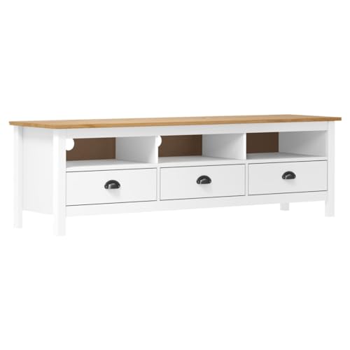 WRJENFSC TV Schrank Lowboard im Retro-Design Weiß Honigbraun Massivholz Kiefer 158x40x47 cm mit 3 Schubladen und Fächern für Wohnzimmer WRJENFSC TV Schrank Lowboard im Retro-Design Weiß Honigbraun Massivholz Kiefer 158x40x47 cm mit 3 Schubladen und Fächern für Wohnzimmer von WRJENFSC