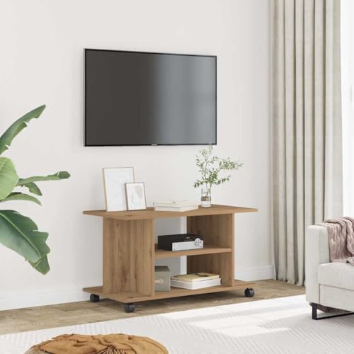 WRJENFSC TV-Schrank Lowboard mit Rollen in Artisan-Eiche Holzwerkstoff 80x40x45 cm Fernsehschrank mit Stauraum für Wohnzimmer von WRJENFSC