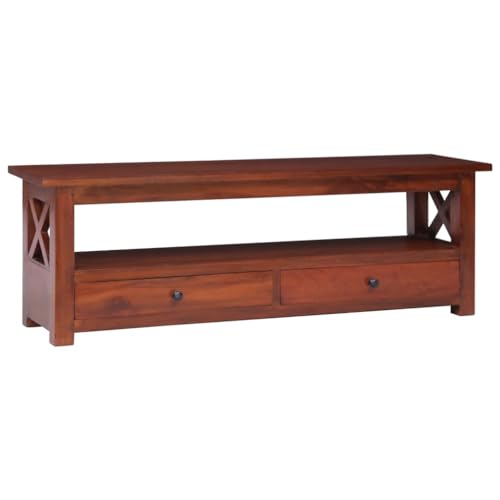 WRJENFSC TV-Schrank Massivholz Mahagoni Vintage-Stil Braun 115x30x40 cm mit 2 Schubladen Einlegeboden für Wohnzimmer Elegantes Design Robust und Langlebig von WRJENFSC