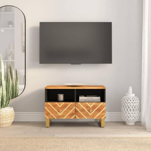 WRJENFSC TV-Schrank Massivholz Mango Braun Schwarz 70x33,5x46 cm mit Stauraum und Eisenbeinen Robuster Fernsehschrank für Wohnzimmer WRJENFSC TV-Schrank Massivholz Mango Braun Schwarz 70x33,5x46 cm mit Stauraum und Eisenbeinen Robuster Fernsehschrank für Wohnzimmer von WRJENFSC