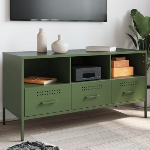 WRJENFSC TV-Schrank Olivgrün 100,5x39x50,5 cm Stahl Tv Unterschrank Tv Sideboard Wohnzimmer Tv Board Hängend Buffetschrank für Schlafzimmer Flur Wohnstube Inneres von WRJENFSC