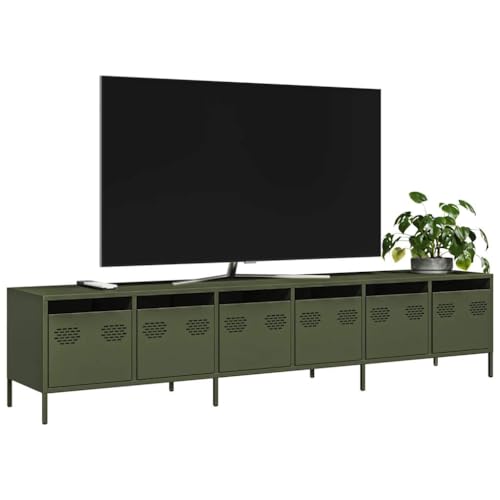 WRJENFSC TV-Schrank Olivgrün 202x39x43,5 cm Kaltgewalzter Stahl Fernseher Schrank Tv Ständer Buffetschrank Sideboard Tv Lowboard für Schlafzimmer Inneres Flur Wohnstube von WRJENFSC