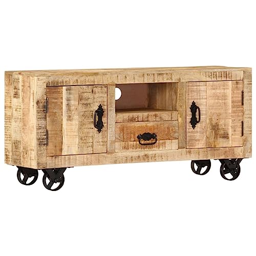 WRJENFSC TV-Schrank Raues Mangoholz 110x30x50 cm Fernseher Tisch Tv Schrank Sideboard Tv Lowboard Fernsehschrank für Wohnstube Schlafzimmer Flur Inneres von WRJENFSC