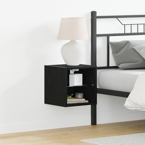 WRJENFSC TV Schrank Schwarz Eiche Schwebend 30x28.5x30 cm Aus Holzwerkstoff Mit Glasplatte Für Wohnzimmer Dekoration von WRJENFSC