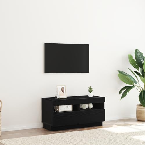 WRJENFSC TV Schrank Schwarz Eiche mit LED Beleuchtung 80x35x40 cm Holzwerkstoff Lowboard Sideboard für Wohnzimmer Schlafzimmer Modernes Design Geräumige Fächer WRJENFSC TV Schrank Schwarz Eiche mit LED Beleuchtung 80x35x40 cm Holzwerkstoff Lowboard Sideboard für Wohnzimmer Schlafzimmer Modernes Design Geräumige Fächer von WRJENFSC