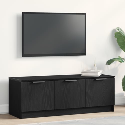 WRJENFSC TV Schrank Schwarz Modern Eiche Design 102x35x36,5 cm TV Unterschrank mit 3 Türen Holzwerkstoff Sideboard für Wohnzimmer Schlafzimmer von WRJENFSC