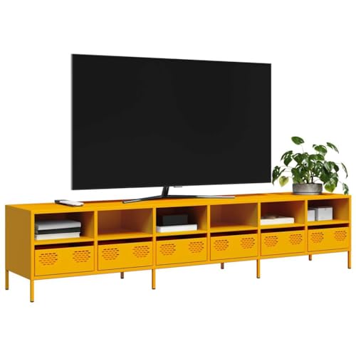WRJENFSC TV-Schrank Senfgelb 202x39x43,5 cm Kaltgewalzter Stahl Tv Stand Cabinet Tv Board Hängend Buffetschrank Fernsehtisch Hoch für Wohnstube Flur Schlafzimmer Inneres von WRJENFSC