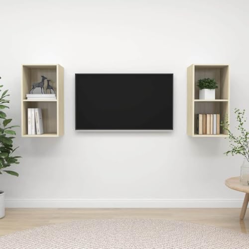 WRJENFSC TV Schrank Set 2 Stück in Sonoma-Eiche Holzwerkstoff Wandmontage mit viel Stauraum flexibel für Wohnzimmer 37x37x72 cm von WRJENFSC