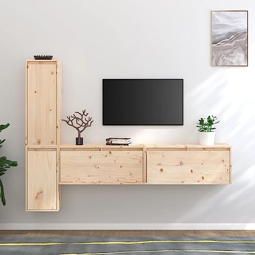 WRJENFSC TV Schrank Set 4 Stück Massivholz Kiefer Unbehandelt Wandschrank Hängend für Wohnzimmer TV Board Fernseher Stauraum Modernes Design WRJENFSC TV Schrank Set 4 Stück Massivholz Kiefer Unbehandelt Wandschrank Hängend für Wohnzimmer TV Board Fernseher Stauraum Modernes Design von WRJENFSC