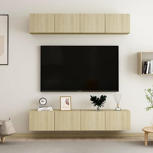 WRJENFSC TV-Schrank Set 4 Stück Sonoma-Eiche Wandmontage 80x30x30 cm Holzwerkstoff Trendiges Design mit viel Stauraum für Wohnzimmer von WRJENFSC