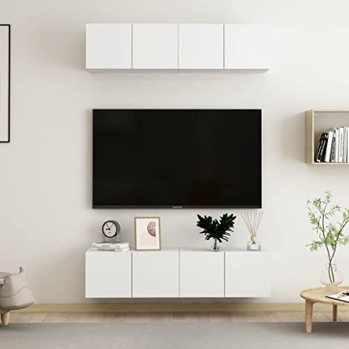 WRJENFSC TV-Schrank Set 4 Stück Weiß Holzwerkstoff 60x30x30 cm mit Wandmontage und Stauraum für Bücher DVDs praktisches Design Wohnzimmer Möbel von WRJENFSC